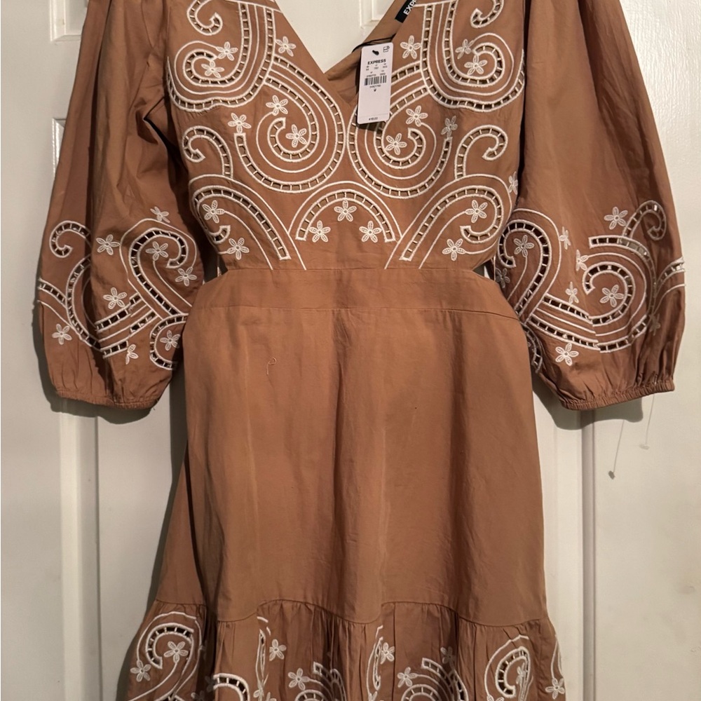 Express Tan Dress with White Detailing